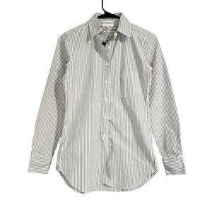 Ann Mashburn Stripe Poplin Boyfriend Long Sleeve Button Shirt - XS